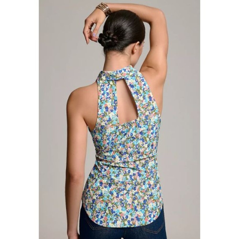 M Maeve Anthropologie Tie Front Halter Shirt Top Multi Color Floral